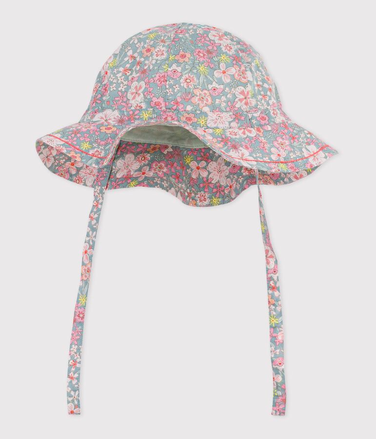 Baby girls' floral print wide brimmed floppy hat blue/multicolor