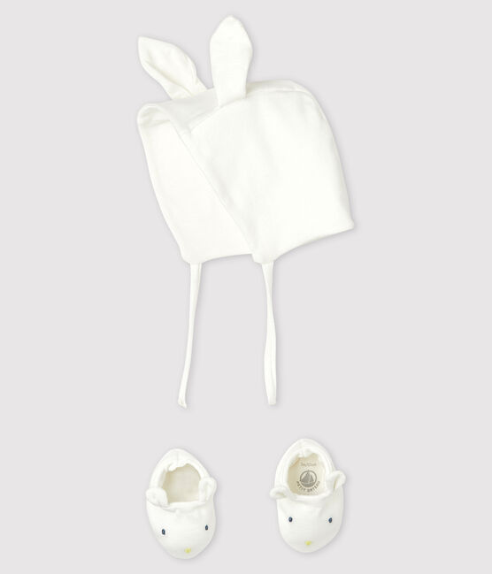 Babies' Organic Cotton Tube Knit Rabbit Bonnet and Bootees Set variante 1