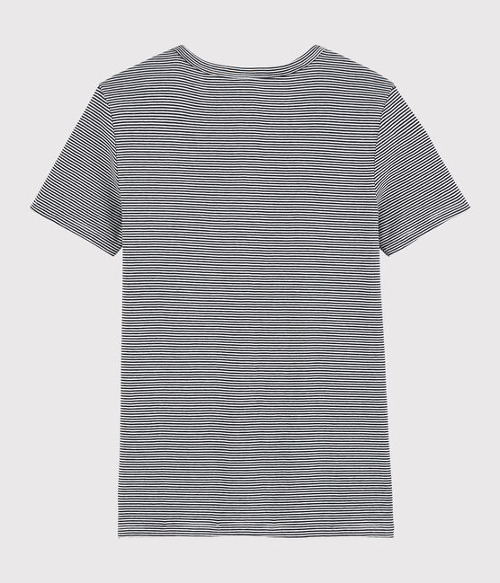 Women's Iconic V-Neck Striped Cotton T-Shirt SMOKING blue/MARSHMALLOW white