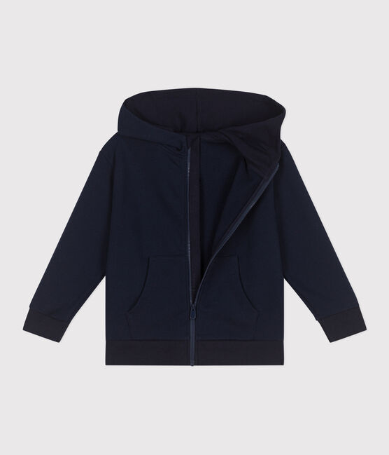 Children's plain cotton zip-up hoodie SMOKING blue