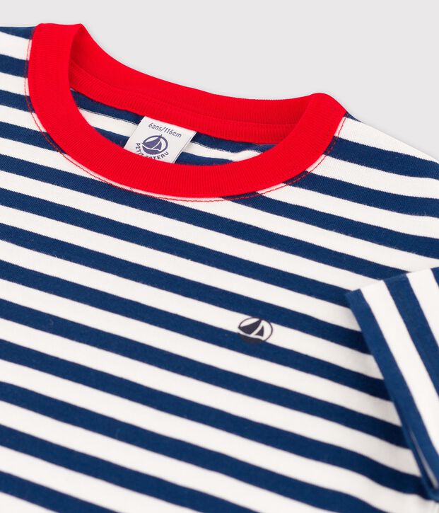 Boys' Short-Sleeved Cotton T-Shirt blue/white