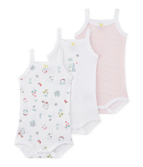 Set of 3 baby girls' bodysuits with straps. LOT white