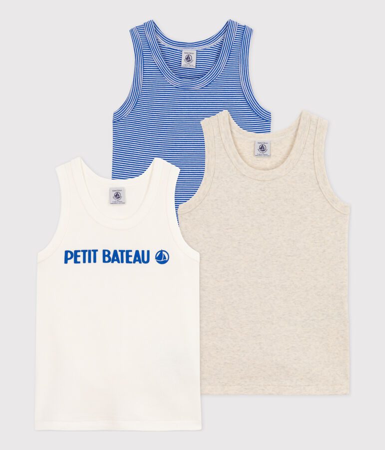 Boys' Petit Bateau Cotton Vests - 3-Pack multicolor