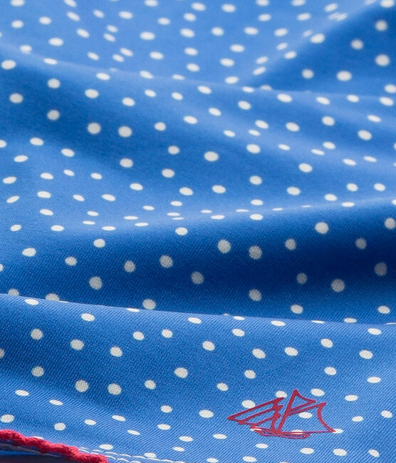 Girls' one-piece polka dot swimsuit DELFT blue/LAIT white