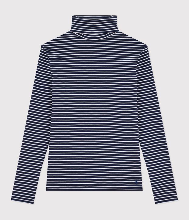 The Iconic cotton polo neck top for women blue/white
