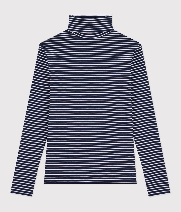 The Iconic cotton polo neck top for women blue/white