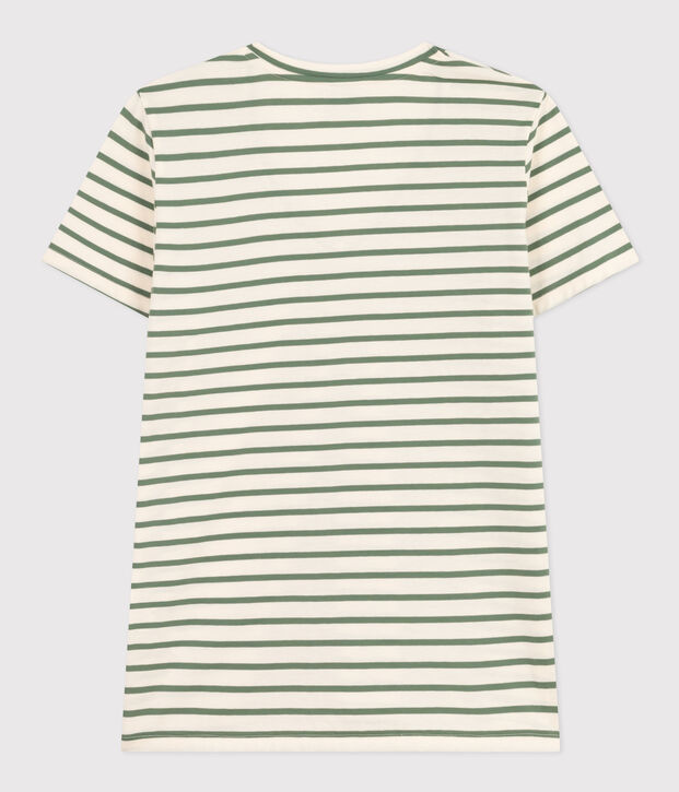 Women's The Straight V-Neck Striped Cotton T-Shirt Ecru/green