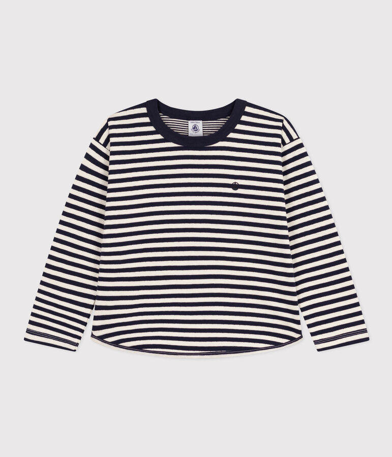 Boys' long-sleeved tube knit T-shirt blue/ecru