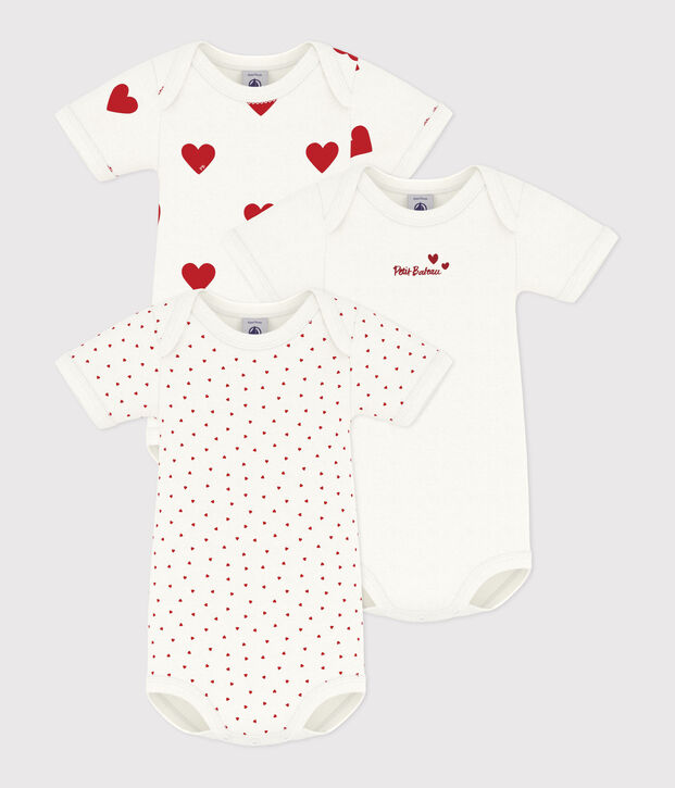 Babies' Heart Patterned Short-Sleeved Cotton Bodysuits - 3-Pack multicolor