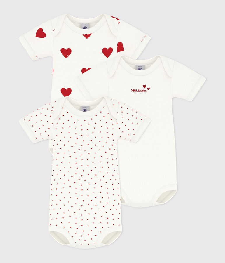 Babies' Heart Patterned Short-Sleeved Cotton Bodysuits - 3-Pack multicolor