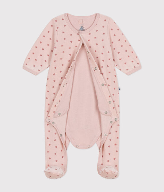 Babies' mini heart print velour bodyjamas SALINE pink/ROSEWOOD
