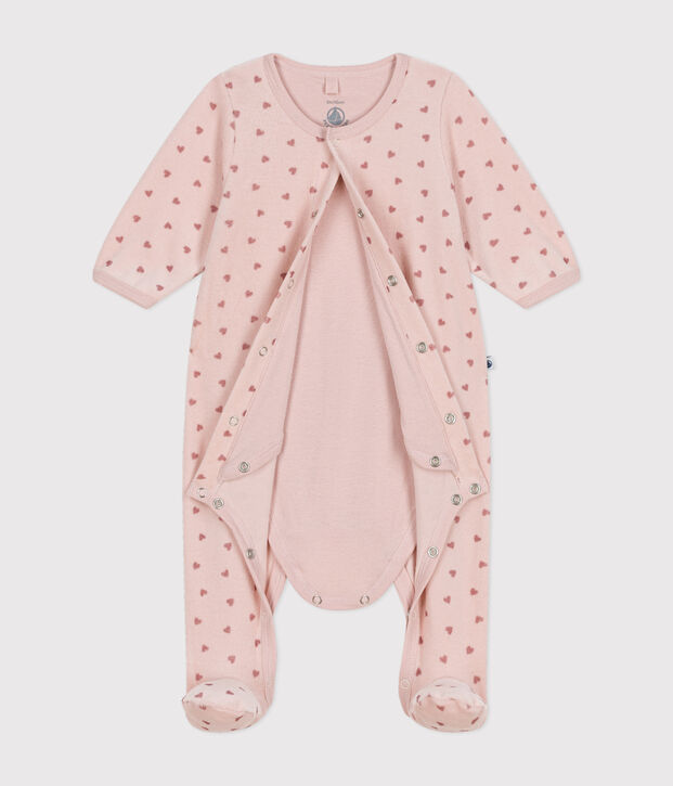 Babies' mini heart print velour bodyjamas pink/pink