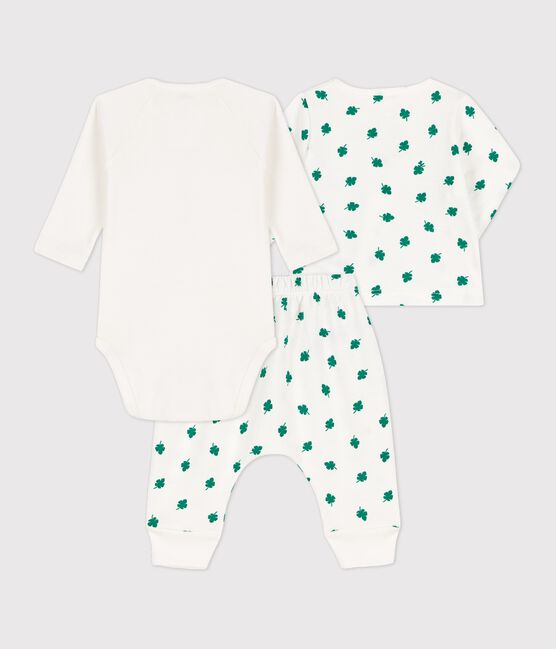 Babies' Organic Fleece Botanic Print 3-Piece Set MARSHMALLOW white/GAZON green