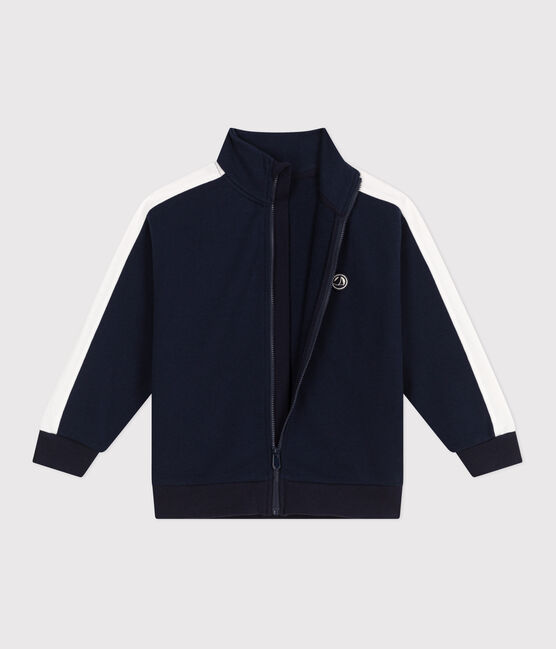 Children's zipped stand-up collar sweatshirt in plain cotton SMOKING blue