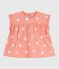 Babies' short-sleeved sun print cotton blouse ABRICOT orange/MARSHMALLOW