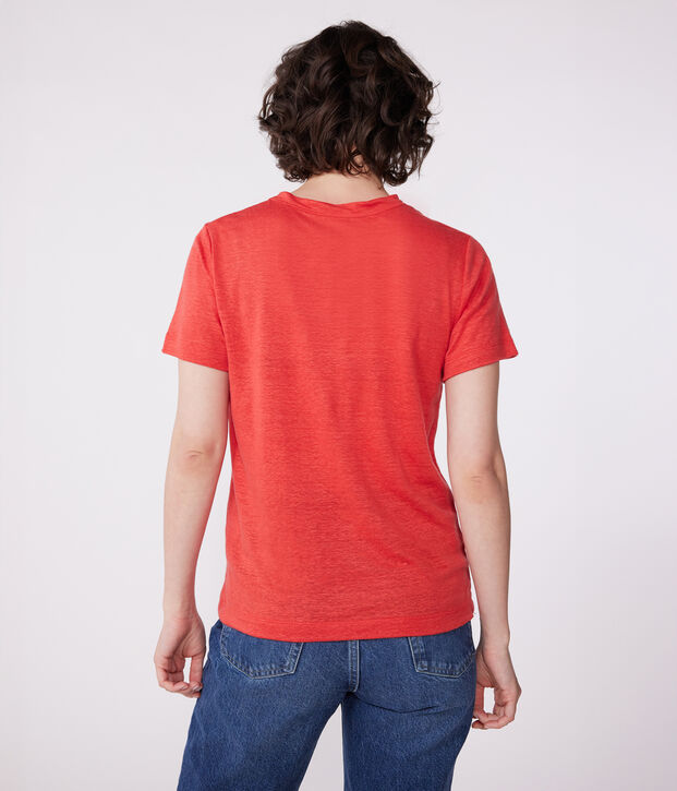 Women's short-sleeved linen T-shirt red