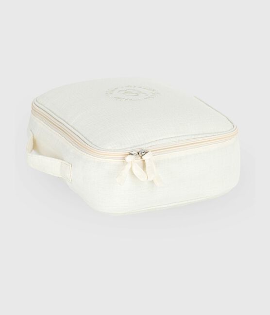 Newborn babies' suitcase in embroidered cotton gauze MARSHMALLOW white