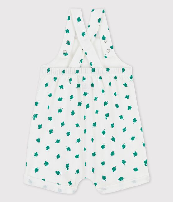 Babies' Organic Fleece Plant Print Dungaree Shorts MARSHMALLOW white/GAZON green