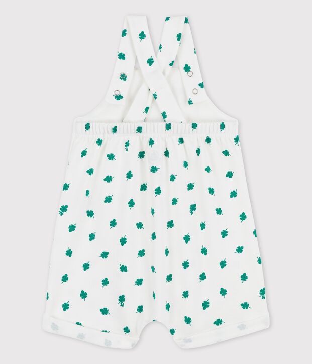 Babies' Organic Fleece Plant Print Dungaree Shorts white/green