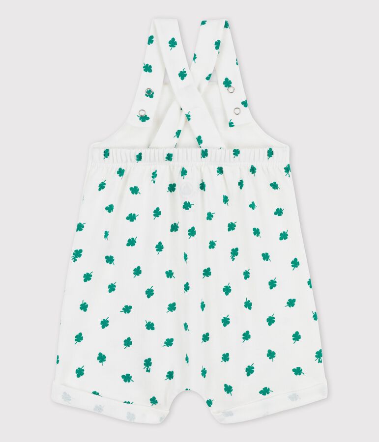 Babies' Organic Fleece Plant Print Dungaree Shorts white/green