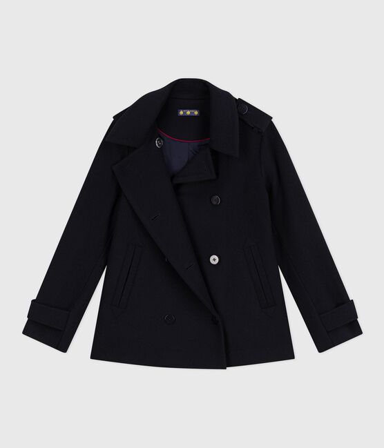 Women's woolen broadcloth pea coat SMOKING blue