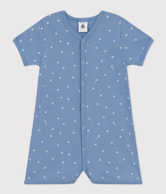 Babies' Short Cotton Playsuit BEACH blue/MARSHMALLOW