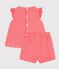 Babies' 2-piece outfit in broderie anglaise, hearts design pink