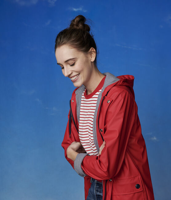 Women's Breton Stripe Cotton T-Shirt MARSHMALLOW white/TERKUIT red