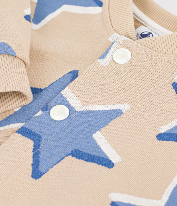 Babies' long jumpsuit in cotton with a star print beige/multicolor