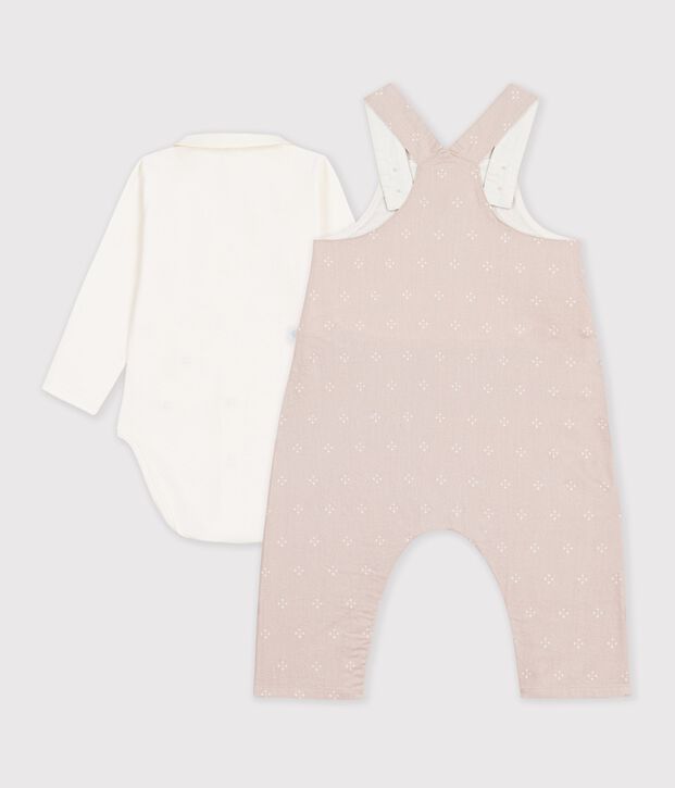 Babies' dungarees and body set in cotton with a plain collar multicolor