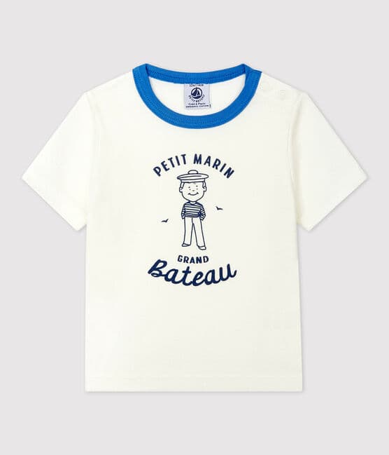 Babies' Short-Sleeved T-Shirt With Sailor Motif MARSHMALLOW Bateau