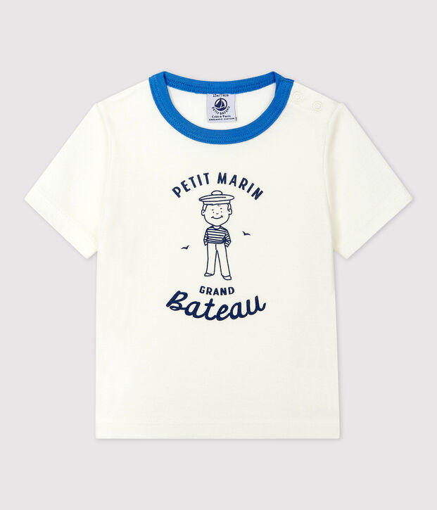 Babies' Short-Sleeved Cotton T-Shirt With Sailor Motif white