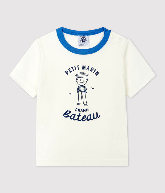 Babies' Short-Sleeved Cotton T-Shirt With Sailor Motif MARSHMALLOW white