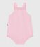 Babies' short openwork knit cotton playsuit pink