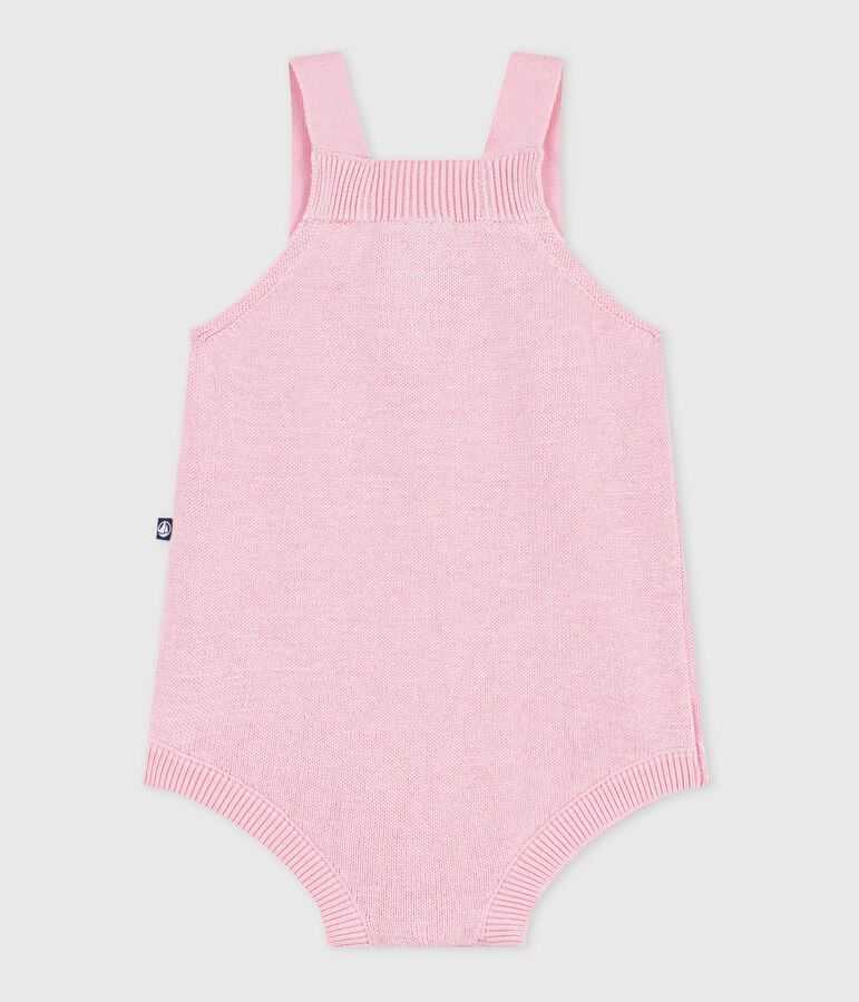 Babies' short openwork knit cotton playsuit pink