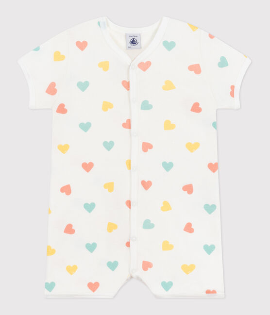 Babies' short heart print cotton jumpsuit MARSHMALLOW white/MULTICO white