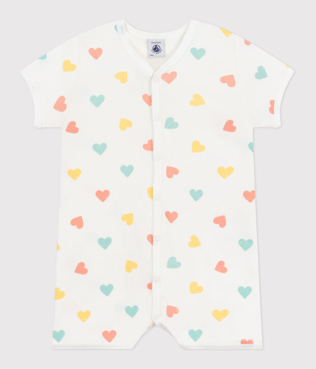 Babies' short heart print cotton jumpsuit white/multicolor