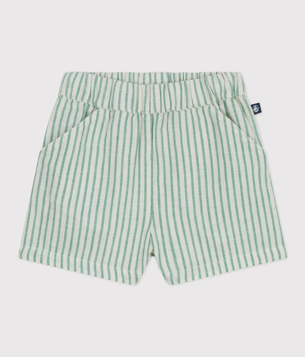 Babies stripy cotton/linen shorts green/green