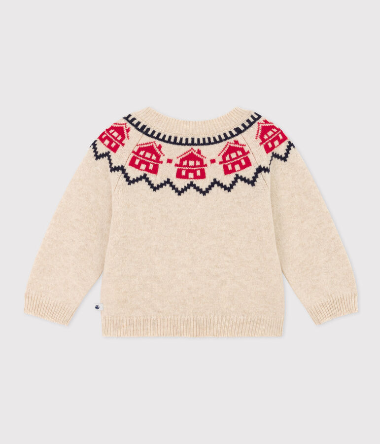 Babies' Wool/Cotton Jacquard Knitted Pullover MONTELIMAR beige/MULTICO white