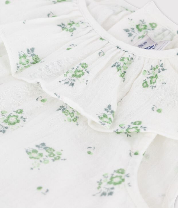 Babies' Short-Sleeved Organic Cotton Gauze Floral Print Dress white/multicolor