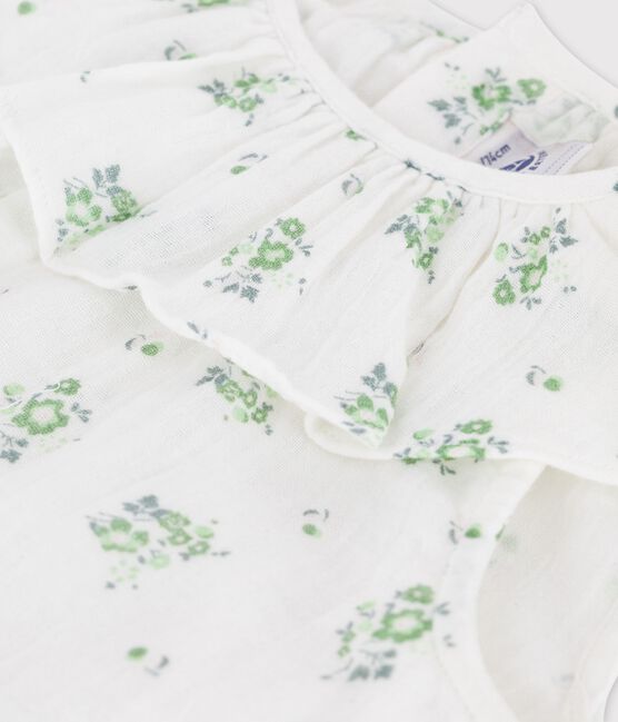 Babies' Short-Sleeved Organic Cotton Gauze Floral Print Dress MARSHMALLOW white/MULTICO white