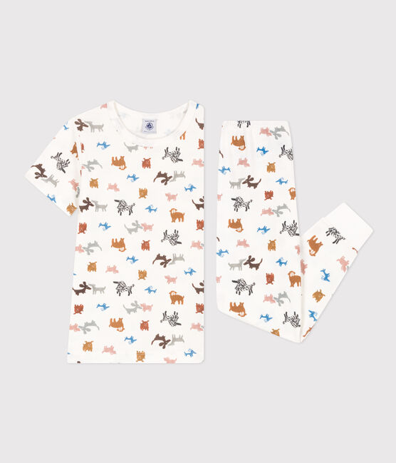 Children's Unisex Short-Sleeved Cotton Pyjamas MARSHMALLOW white/MULTICO white