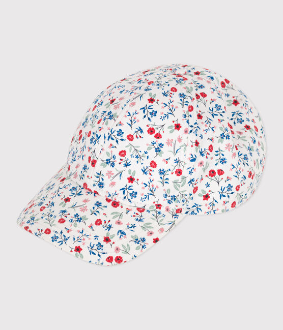 Girls' floral print canvas cap MARSHMALLOW white/MULTICO white