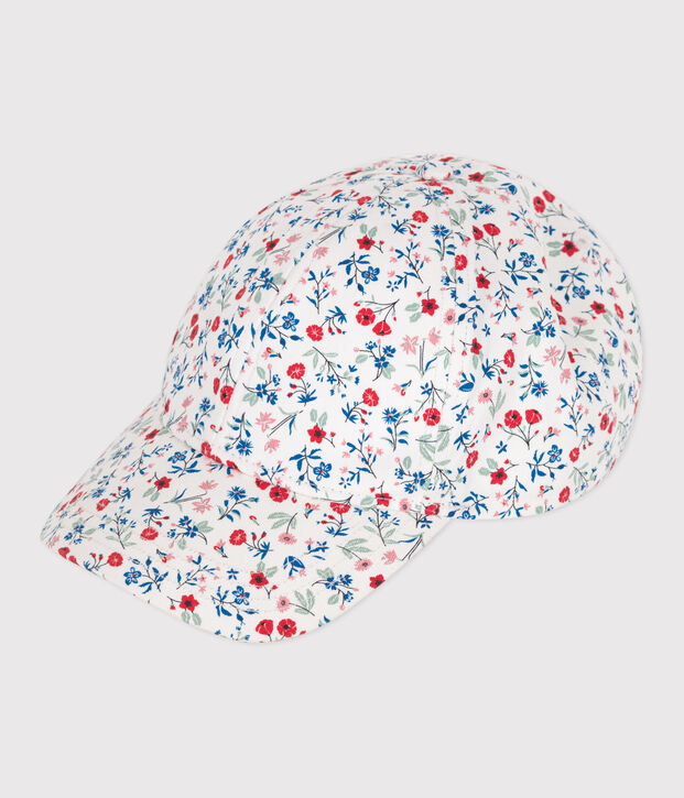 Girls' floral print canvas cap white/multicolor