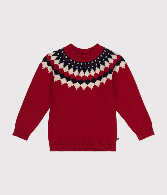 Boys' wool and cotton jacquard jumper STOP red/MULTICO