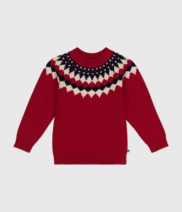 Boys' wool and cotton jacquard jumper red/multicolor