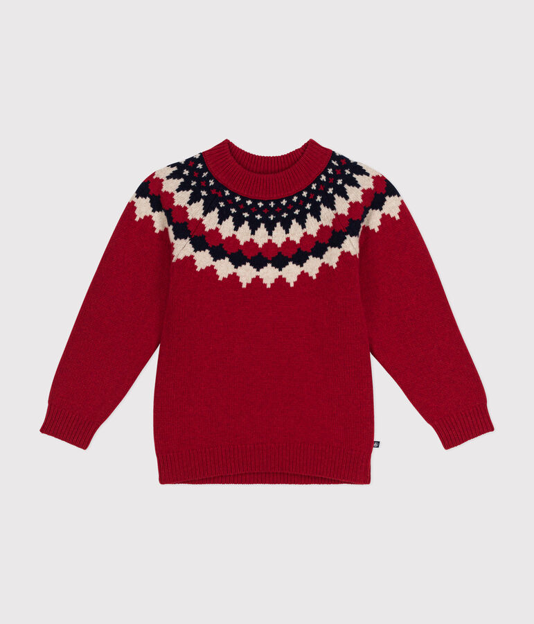Boys' wool and cotton jacquard jumper red/multicolor