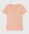 Women's Straight V-Neck Cotton T-Shirt VINTAGE beige