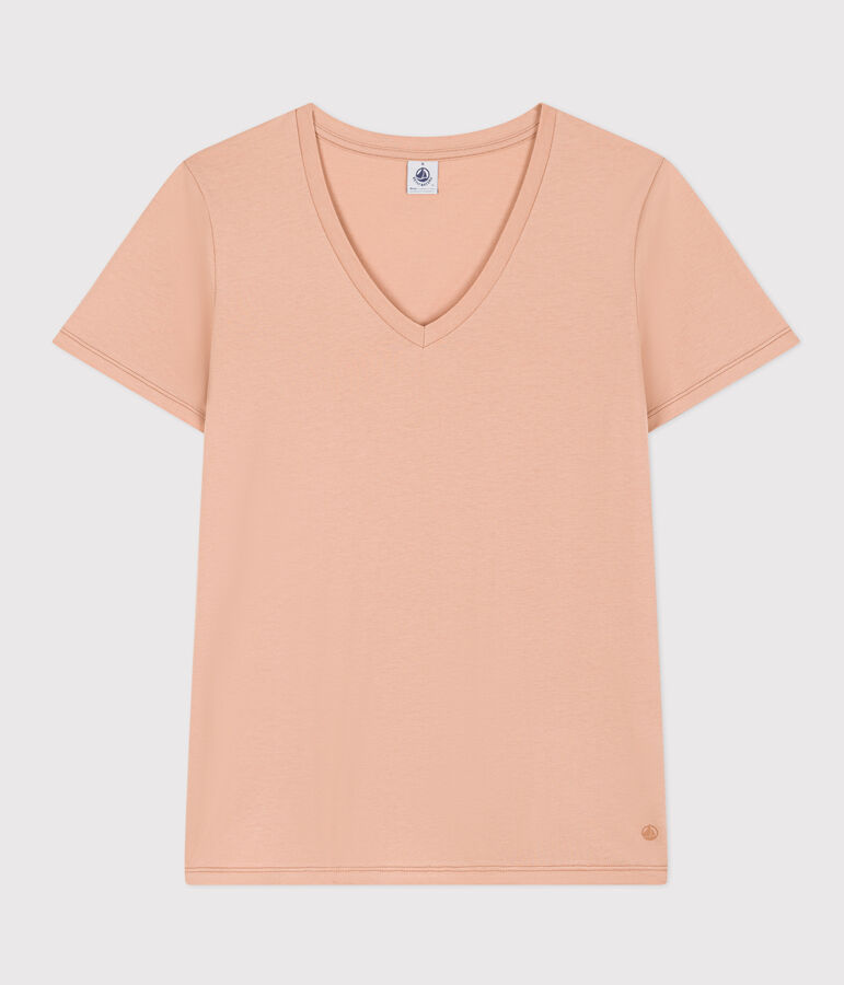 Women's Straight V-Neck Cotton T-Shirt beige