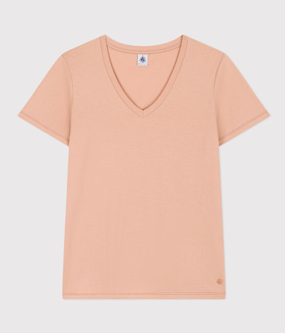 Women's Straight V-Neck Cotton T-Shirt VINTAGE beige